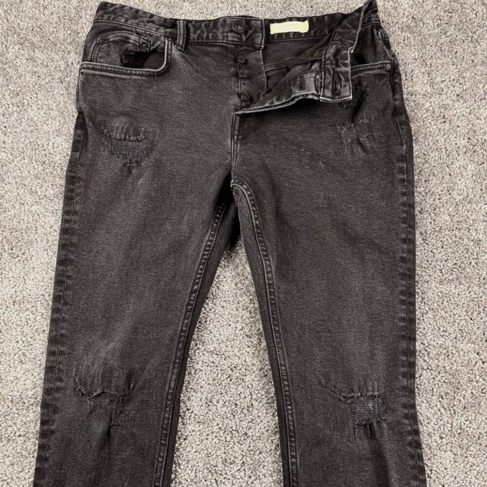 All Saints Jeans Mens 32 Black Denim Straight Cigarette Skinny Grunge Distressed